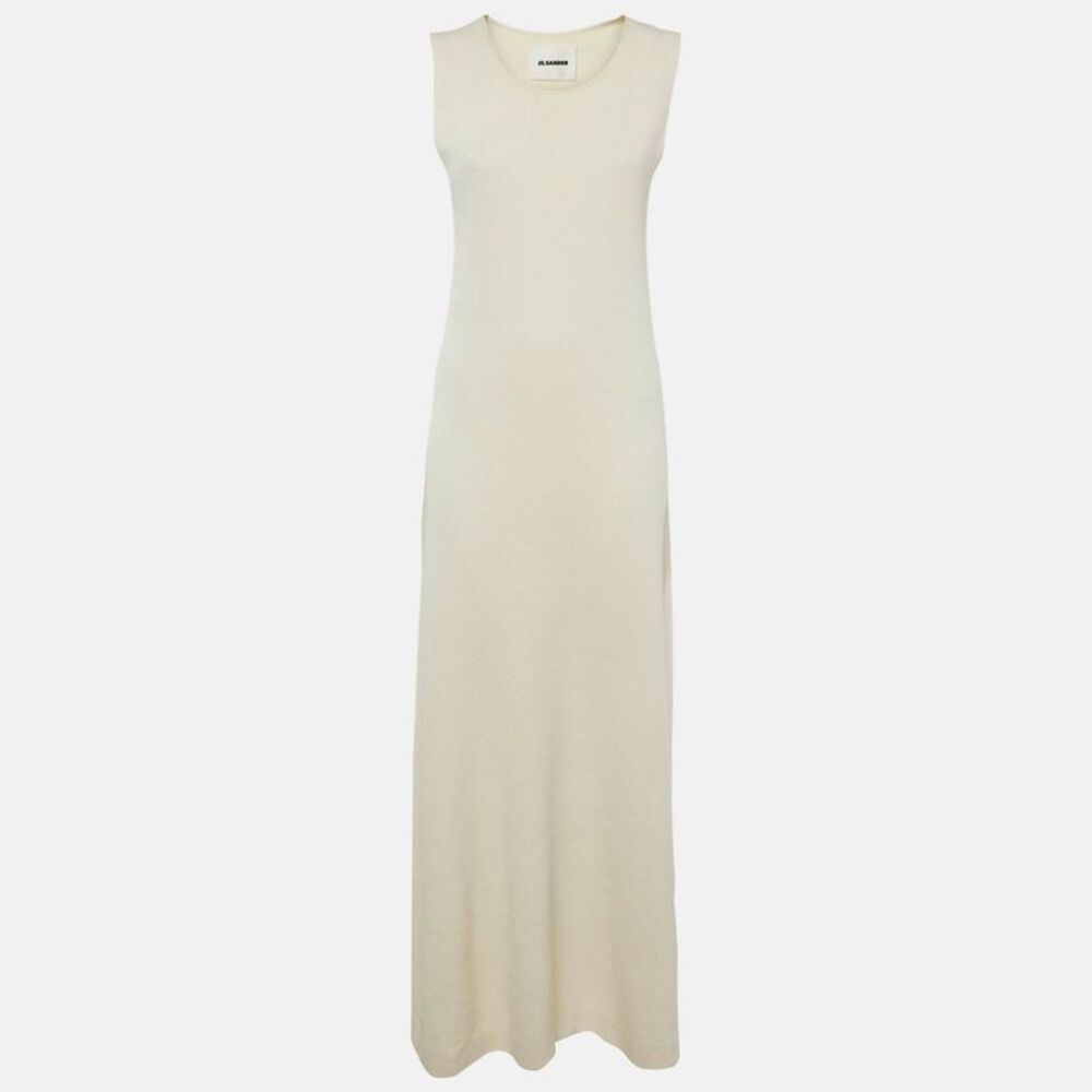 Jil Sander White Stretch Crepe Sleeveless Maxi Dress S